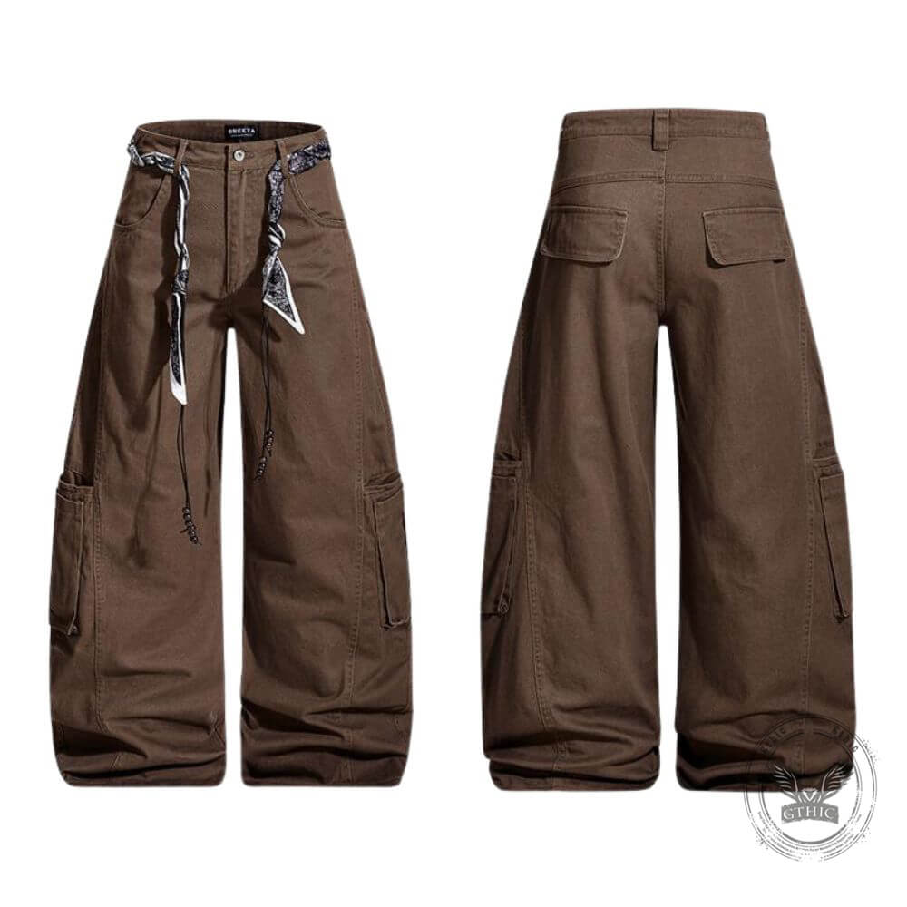 Retro Street Style Loose Wide-Leg Cargo Scimitar Pants