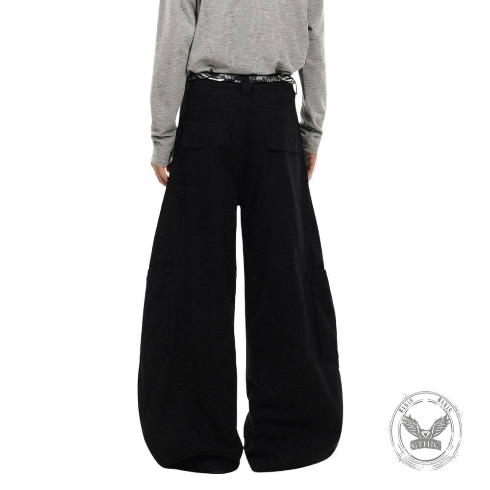 Retro Street Style Loose Wide-Leg Cargo Scimitar Pants