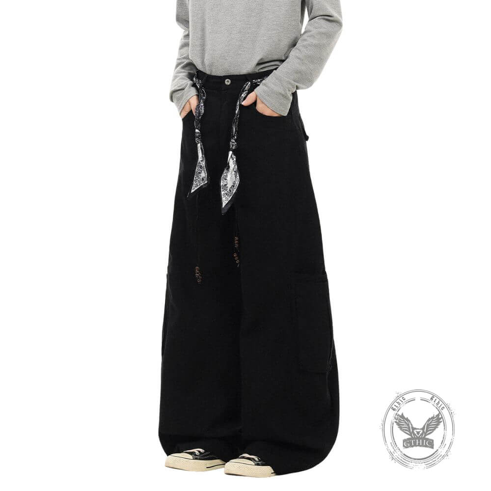 Retro Street Style Loose Wide-Leg Cargo Scimitar Pants