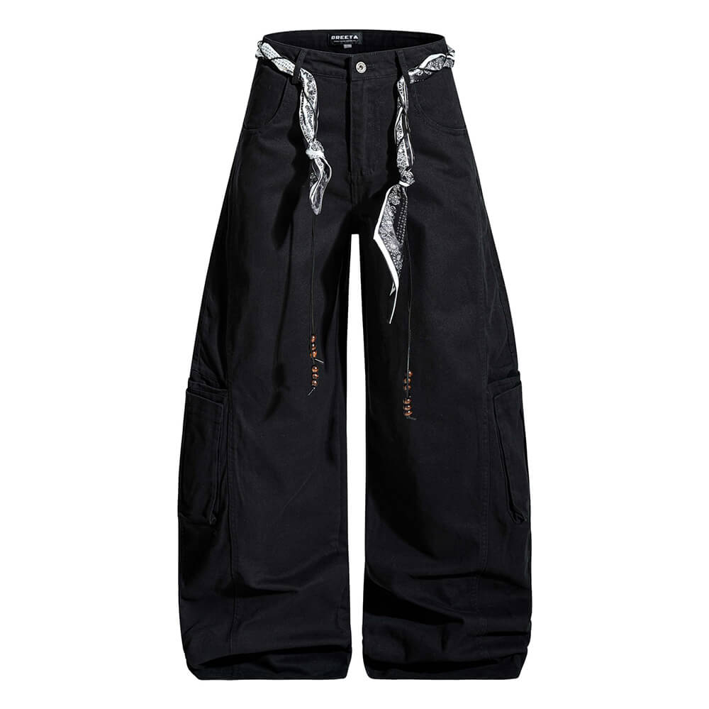 Retro Street Style Loose Wide-Leg Cargo Scimitar Pants