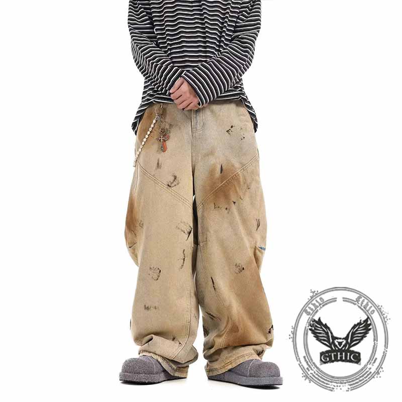 Retro Wasteland Style Distressed Loose Scimitar Jeans
