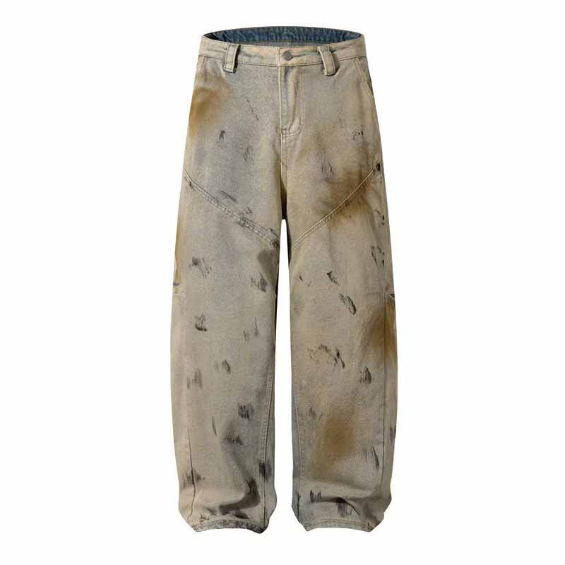 Retro Wasteland Style Distressed Loose Scimitar Jeans