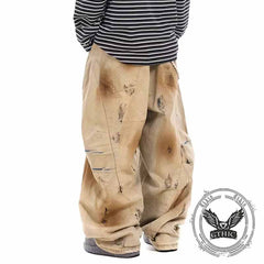Retro Wasteland Style Distressed Loose Scimitar Jeans