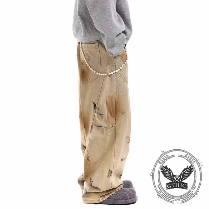 Retro Wasteland Style Distressed Loose Scimitar Jeans