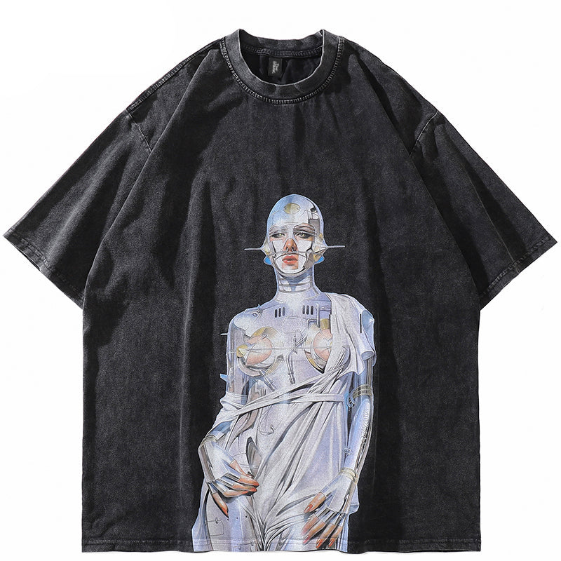 Robot Y2K Graphic Tees Black