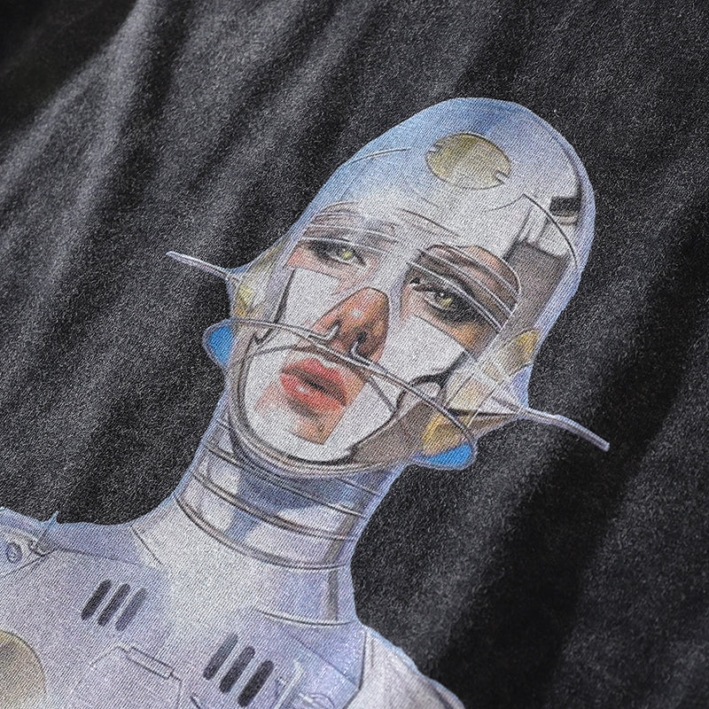 Robot Y2K Graphic Tees Black