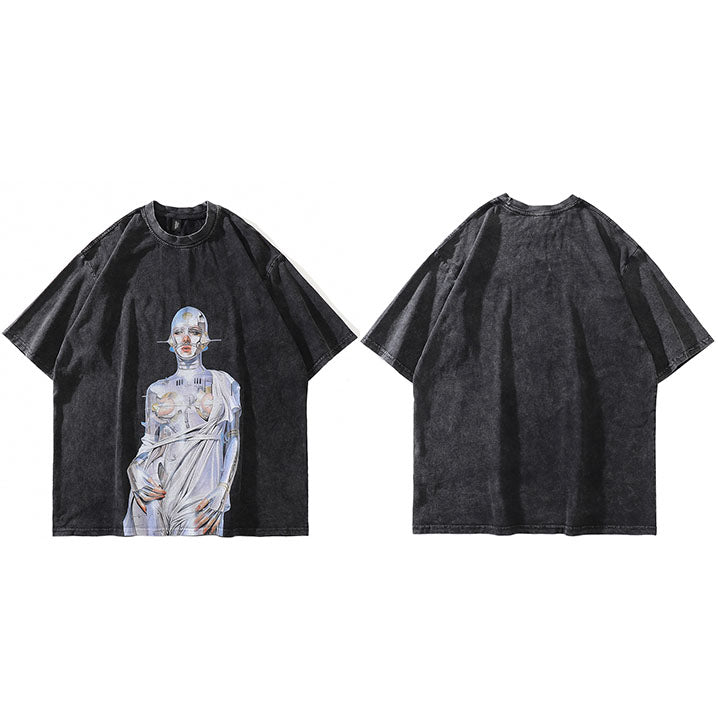 Robot Y2K Graphic Tees Black
