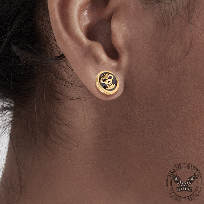 Round Skull Stainless Steel Stud Earrings
