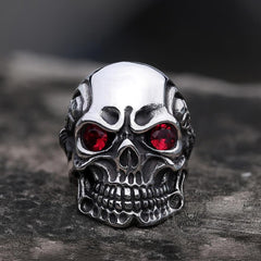 Ruby & Sapphire Eye Stainless Steel Skull Ring