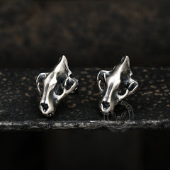 Saber Tooth Tiger Skull Head Sterling Silver Stud Earrings