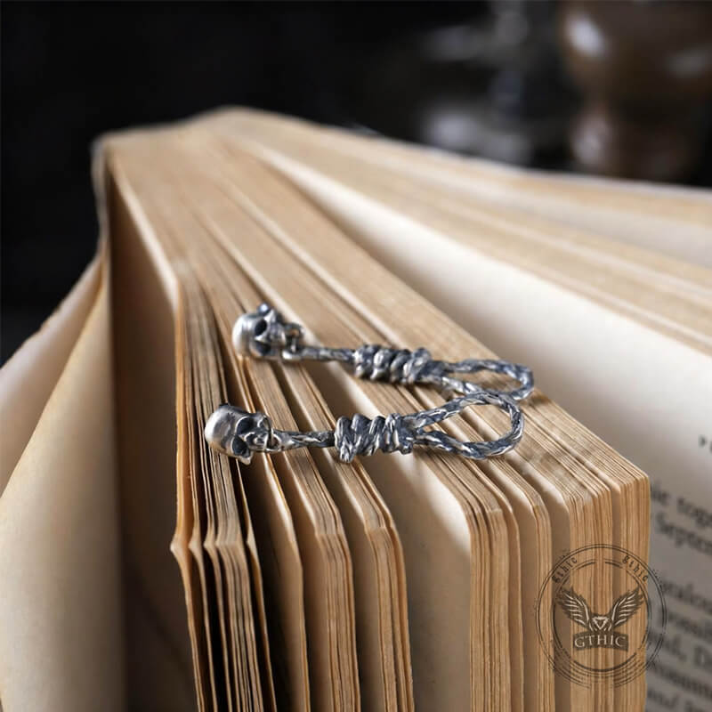 Skull And Rope Knot Sterling Silver Drop Earrings