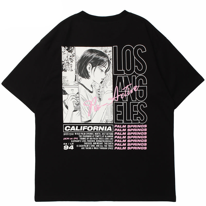 Smoking Girl Print Y2K T Shirt