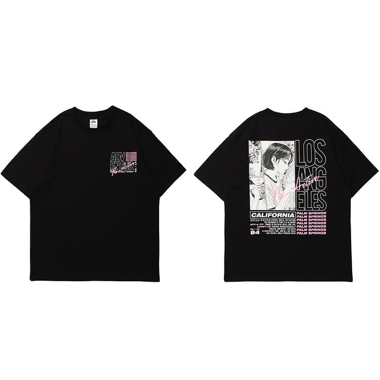 Smoking Girl Print Y2K T Shirt
