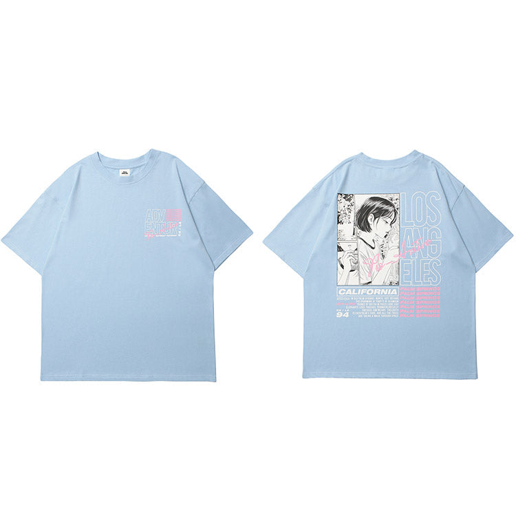 Smoking Girl Print Y2K T Shirt