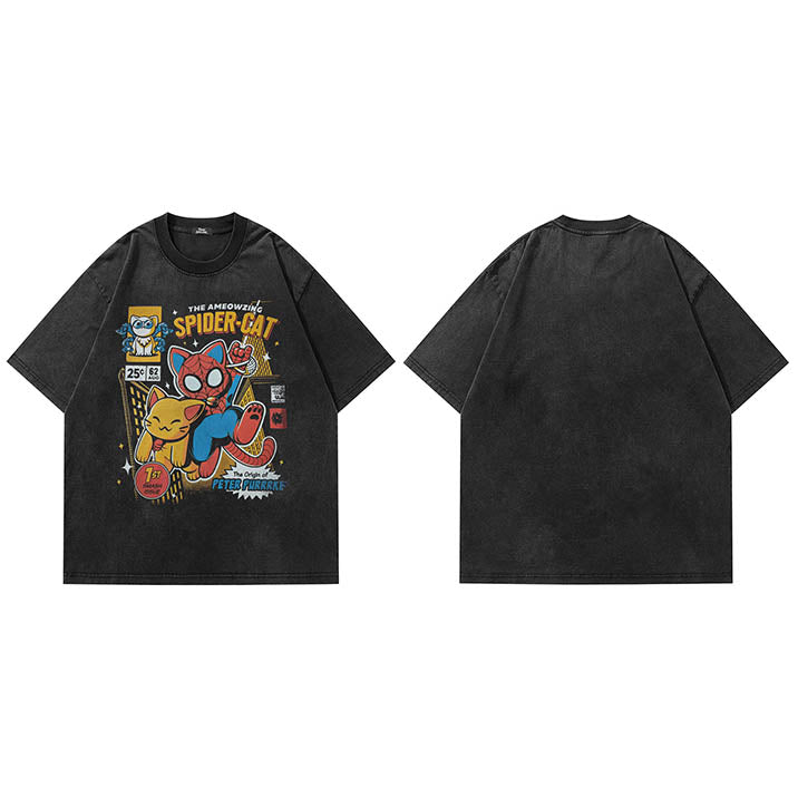 Spider Cat Baggy Shirts Y2K