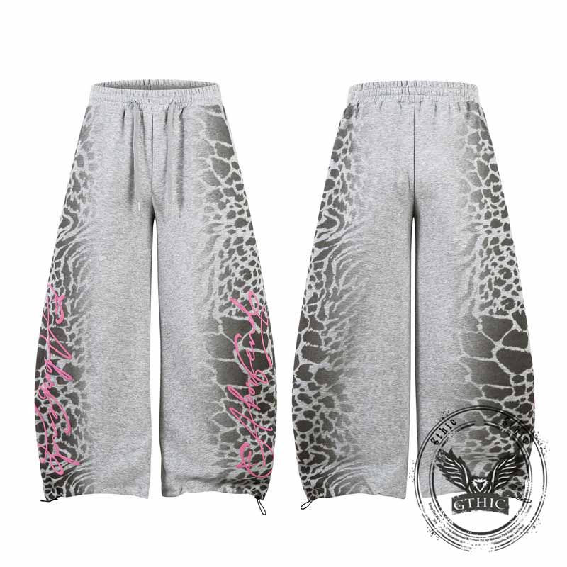 Street Letter Leopard Print Loose Straight-Leg Pants