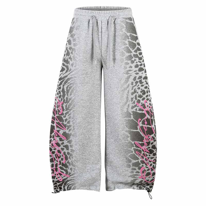 Street Letter Leopard Print Loose Straight-Leg Pants