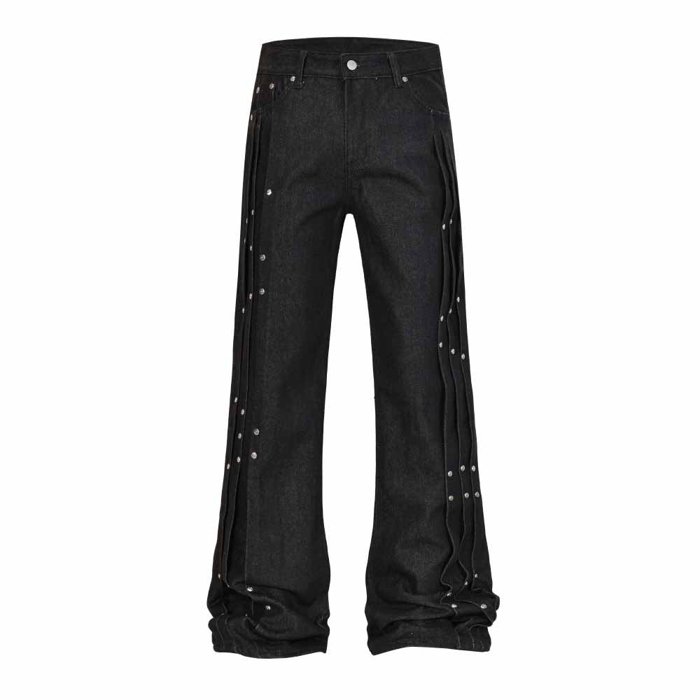 Street Pleated Button Design Solid Wide-Leg Pants