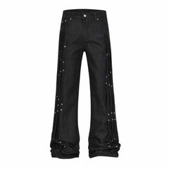 Street Pleated Button Design Solid Wide-Leg Pants