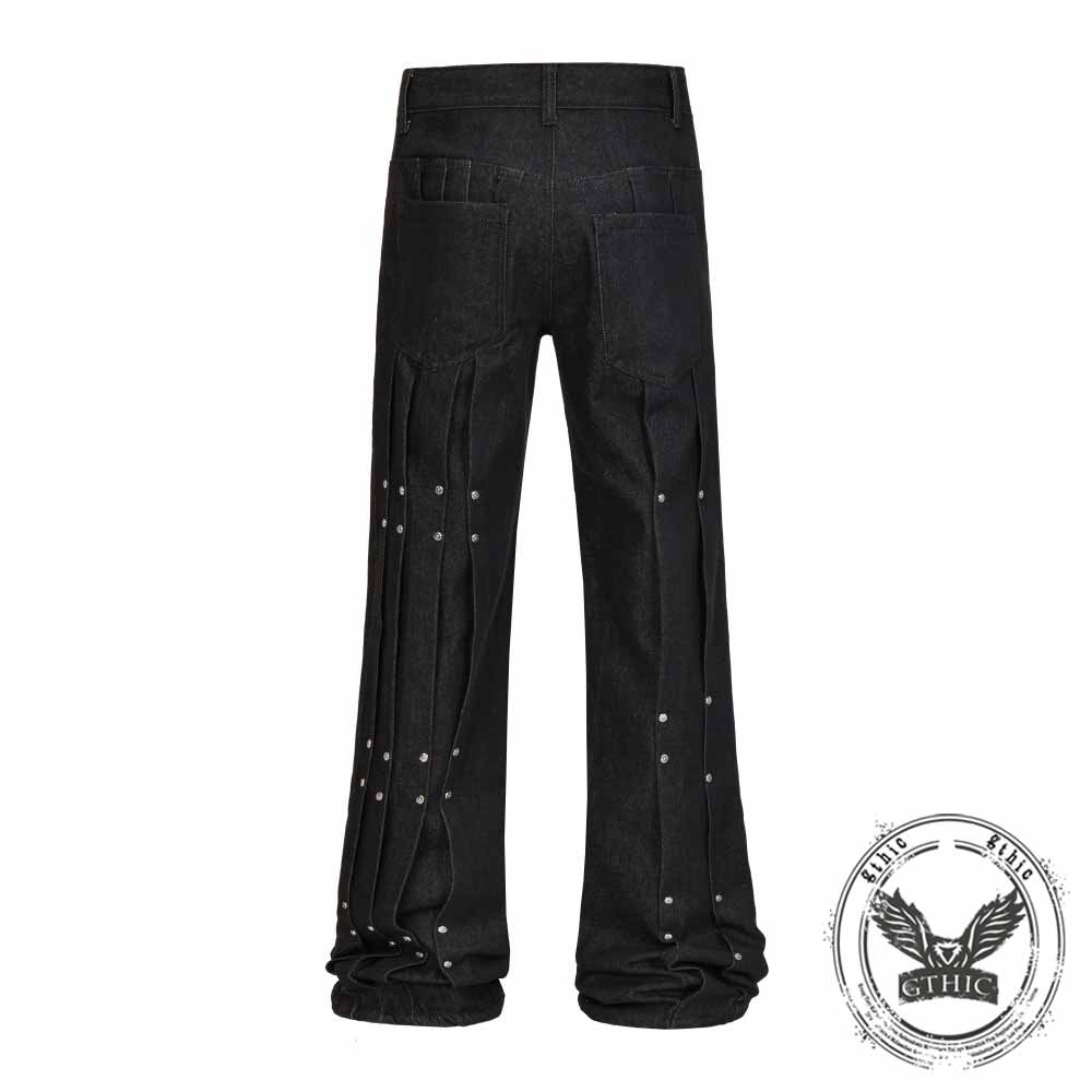 Street Pleated Button Design Solid Wide-Leg Pants