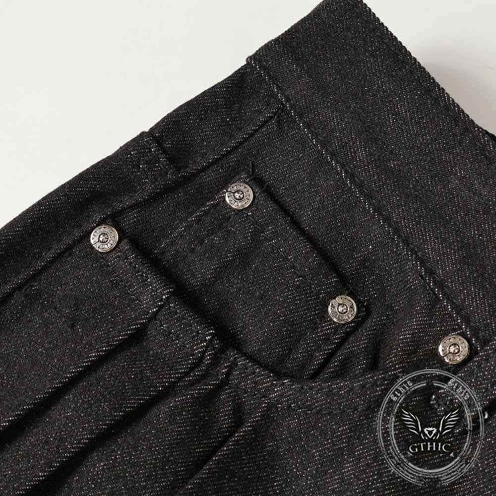 Street Pleated Button Design Solid Wide-Leg Pants