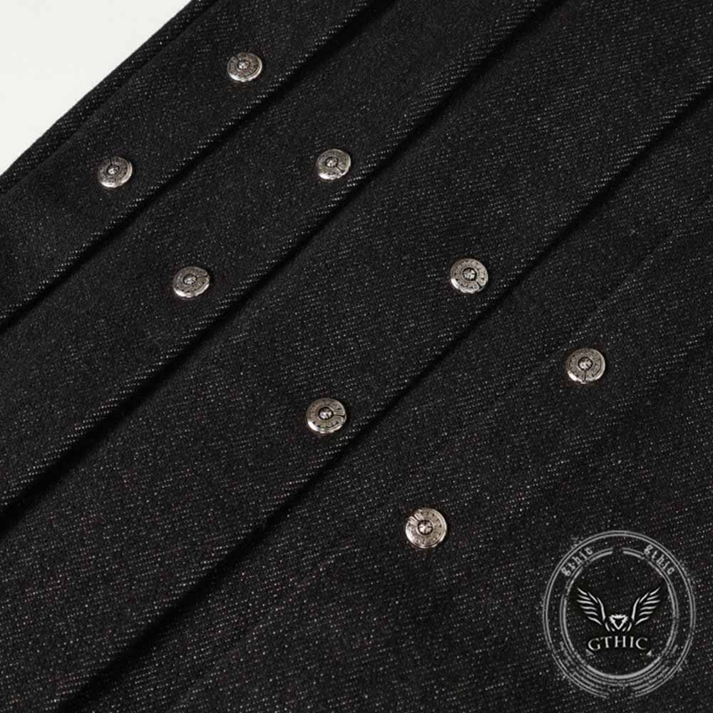 Street Pleated Button Design Solid Wide-Leg Pants