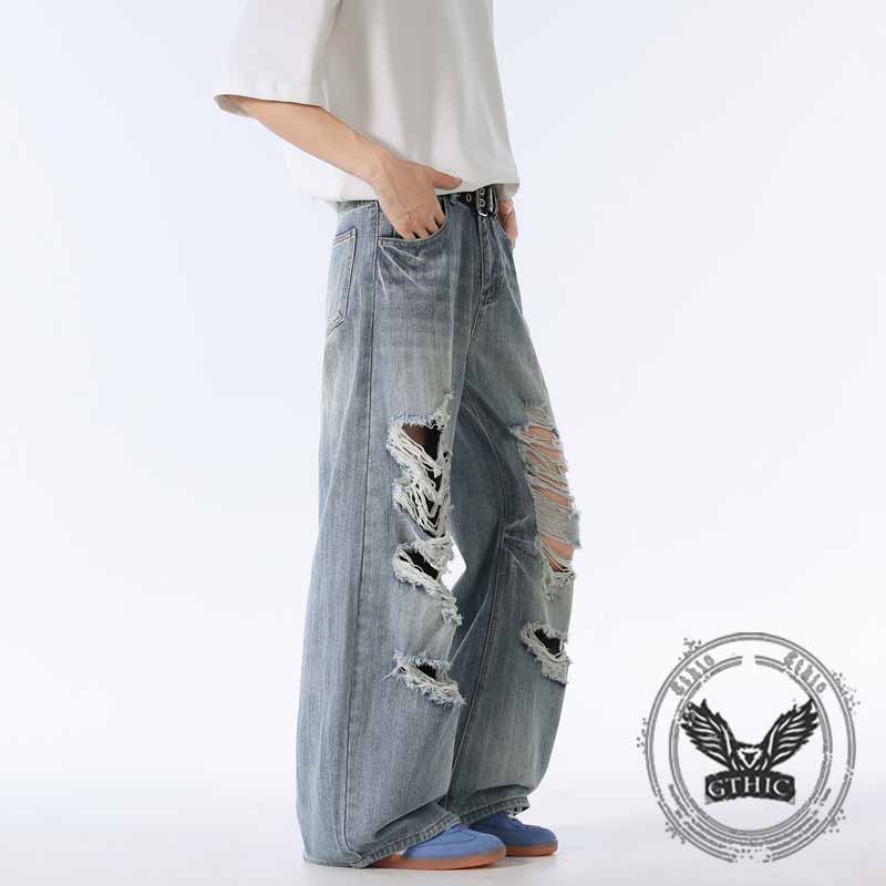 Street Retro American Ripped Loose Scimitar Jeans