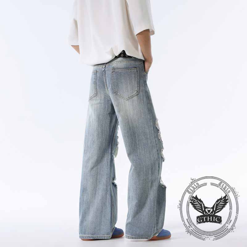 Street Retro American Ripped Loose Scimitar Jeans
