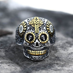 Vintage Cross Stainless Steel Sugar Skull Ring