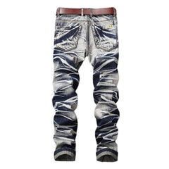 Vintage Distressed Biker Pleated Straight Jeans