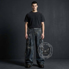 Vintage Distressed Dirty Multi-Pocket Baggy Jeans