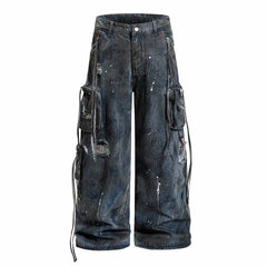 Vintage Distressed Dirty Multi-Pocket Baggy Jeans