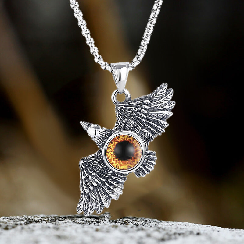 Vintage Falcon Wings Devil Eye Stainless Steel Pendant