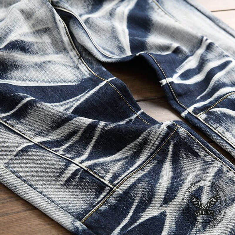 Vintage Four-Color Tie-Dye Biker Straight Jeans