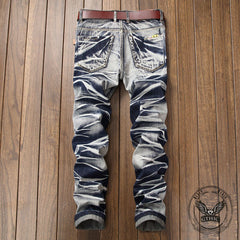 Vintage Four-Color Tie-Dye Biker Straight Jeans