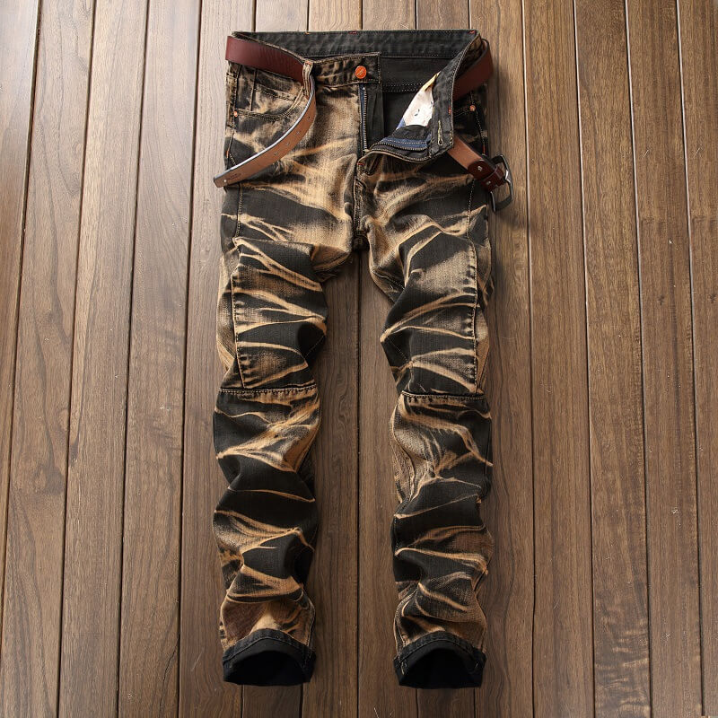 Vintage Four-Color Tie-Dye Biker Straight Jeans
