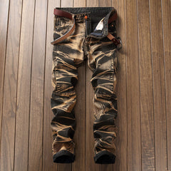 Vintage Four-Color Tie-Dye Biker Straight Jeans