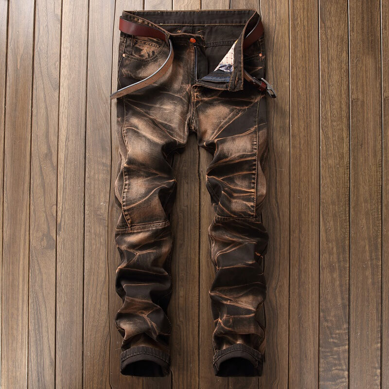 Vintage Four-Color Tie-Dye Biker Straight Jeans