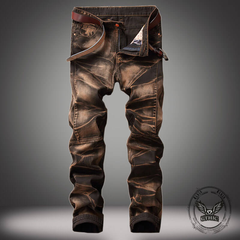 Vintage Four-Color Tie-Dye Biker Straight Jeans