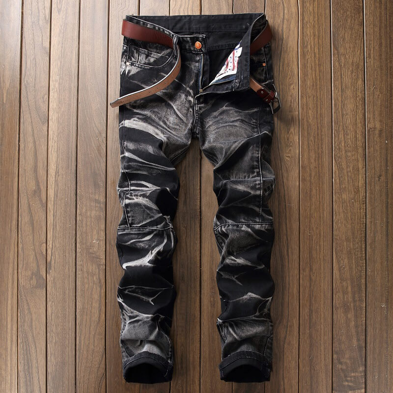 Vintage Four-Color Tie-Dye Biker Straight Jeans