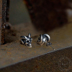 Vintage Goat Head Skull Sterling Silver Stud Earrings