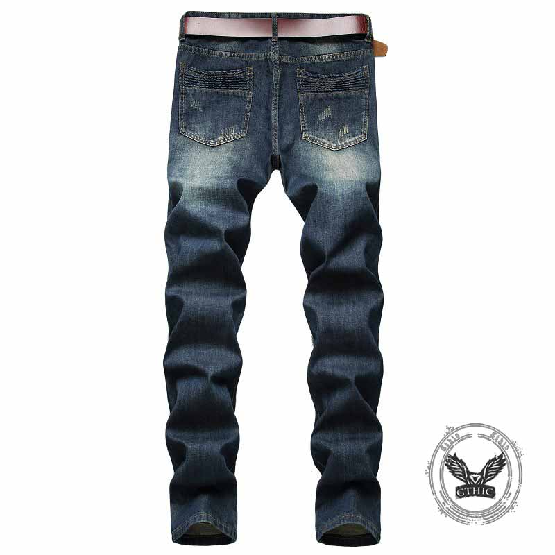 Vintage Patches Decoration Ripped Straight Jeans