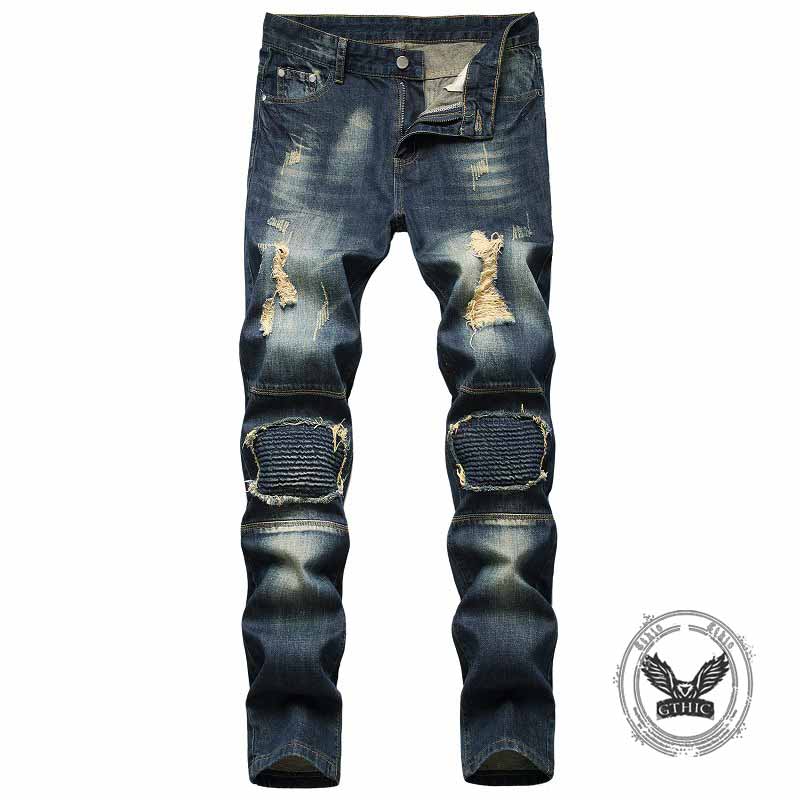 Vintage Patches Decoration Ripped Straight Jeans