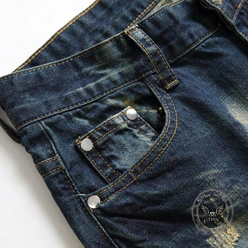 Vintage Patches Decoration Ripped Straight Jeans