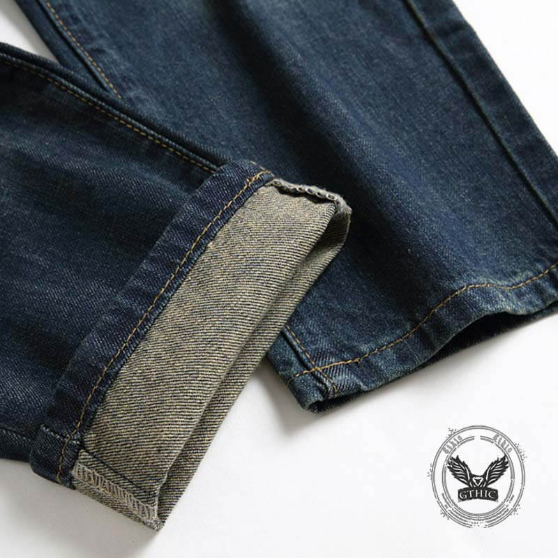 Vintage Patches Decoration Ripped Straight Jeans