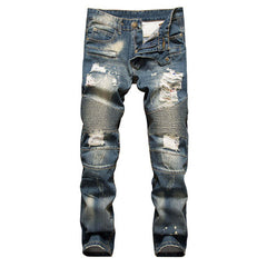 Vintage Punk Ripped Biker Straight Jeans