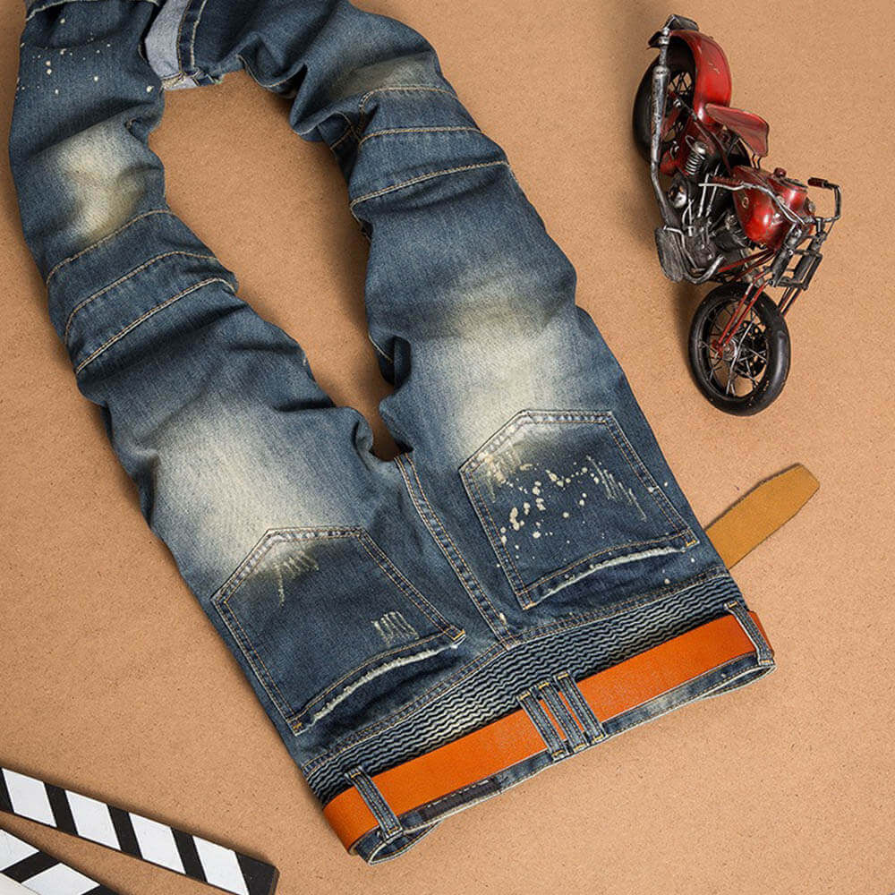 Vintage Punk Ripped Biker Straight Jeans