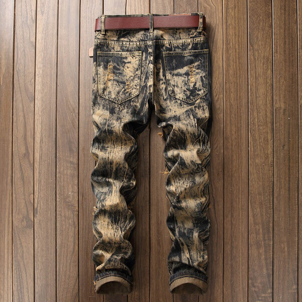 Vintage Ripped Tiger Head Embroidered Straight Jeans