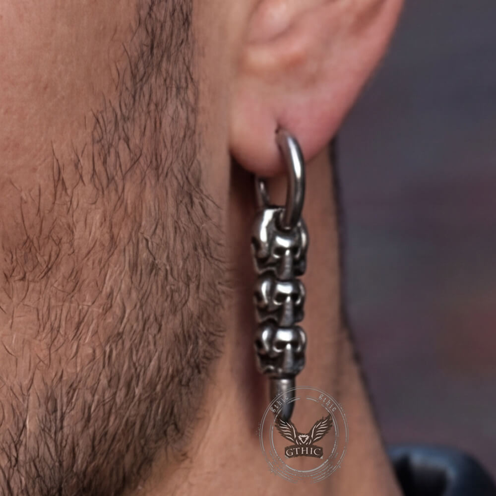 Vintage Stacked Skull Bullet Stainless Steel Earrings