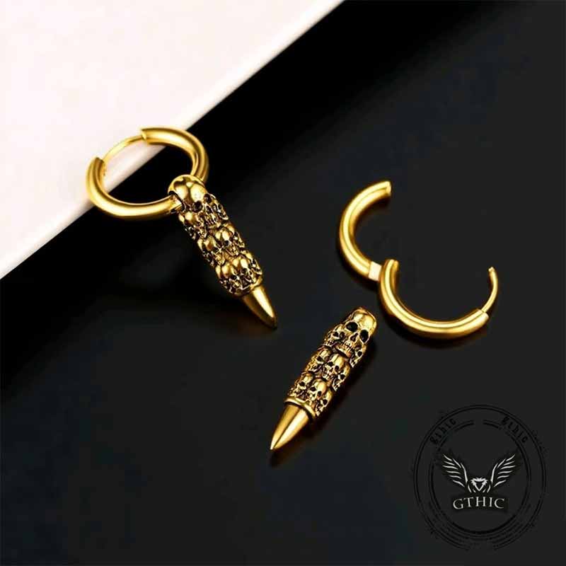 Vintage Stacked Skull Bullet Stainless Steel Earrings